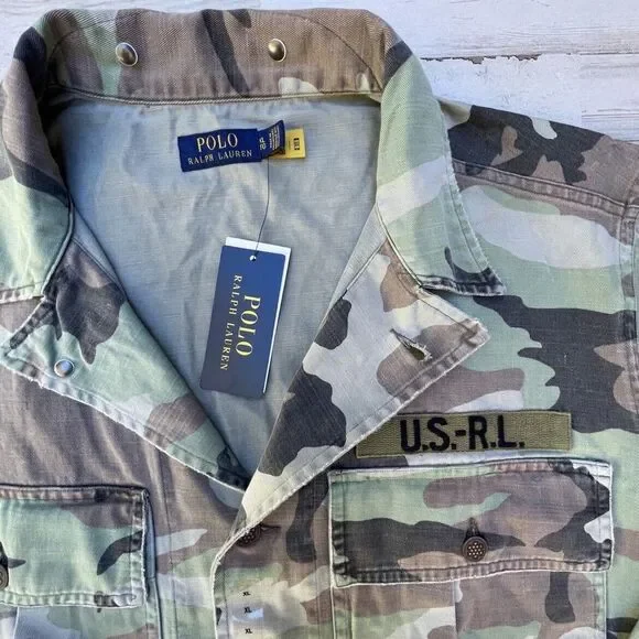 Polo Ralph Lauren Camo Military Over Shirt USRL Jacket Camouflage Size XL NWT - Picture 3 of 6